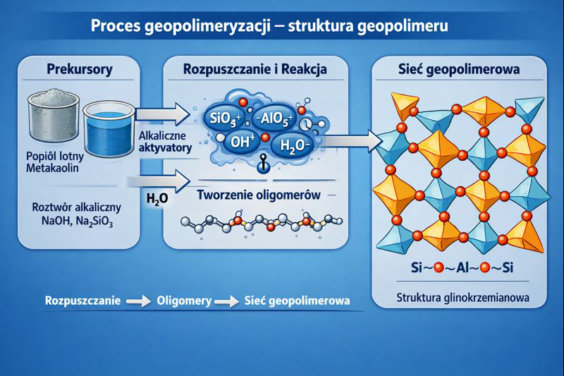 Schemat struktury geopolimeru – sieć glinokrzemianowa