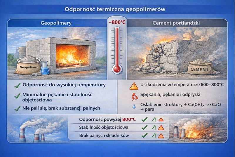 Odporność termiczna geopolimerów w porównaniu do betonu cementowego